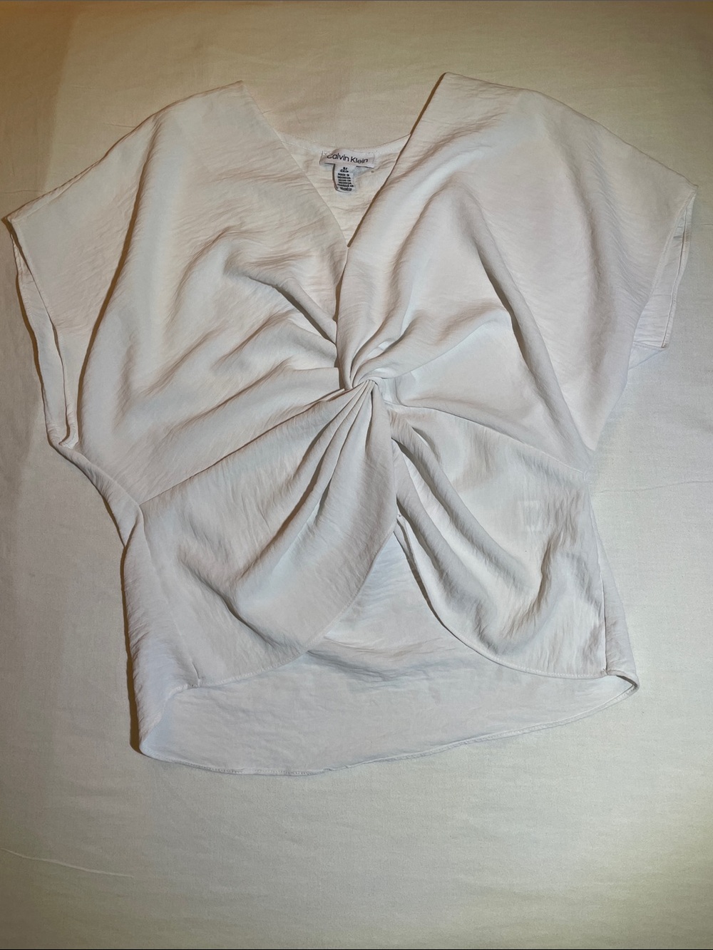 Calvin Klein Off-White Twist-Front Short Sleeve Blouse